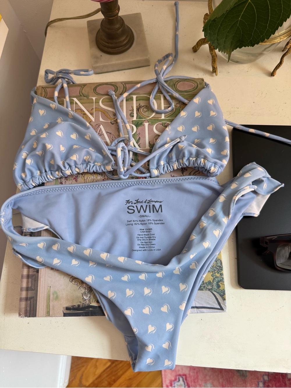 For Love And Lemons Light Blue Heart Print Bikini